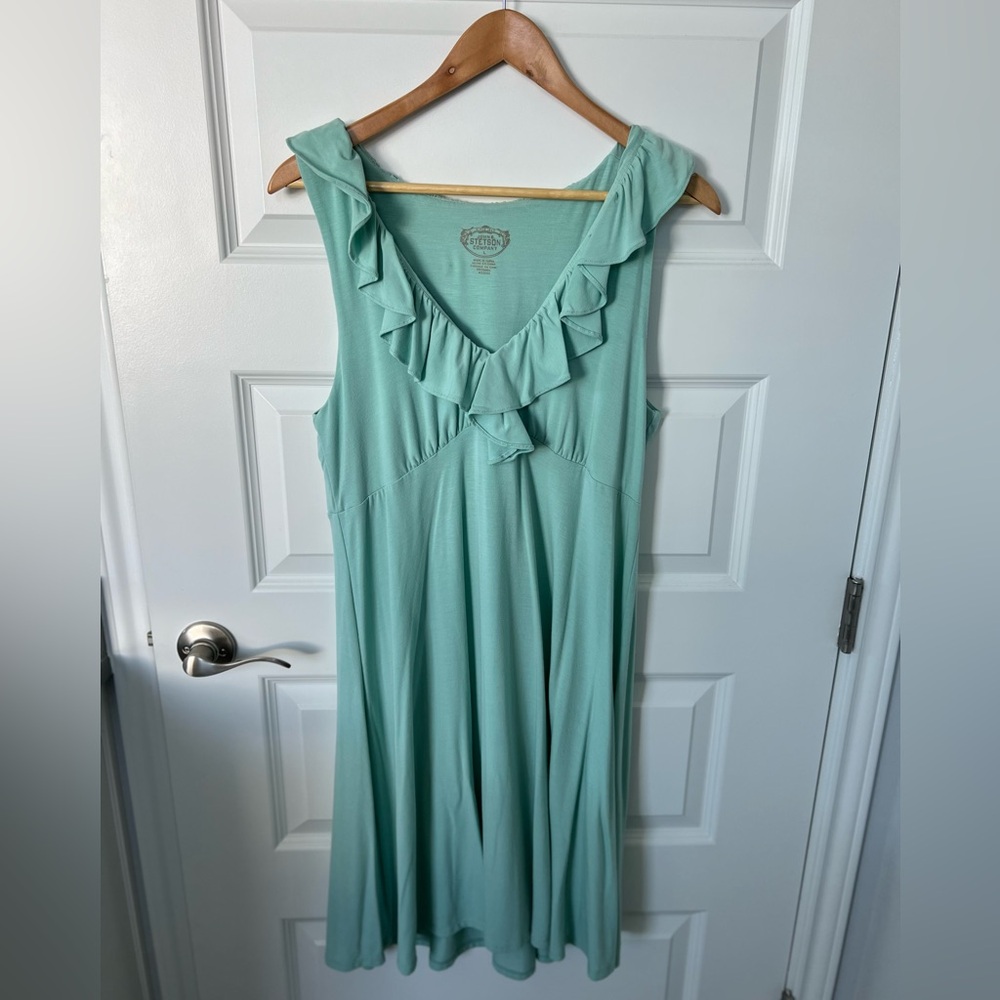 STETSON Aqua Ruffle Sleeveless Mini Dress SZ L